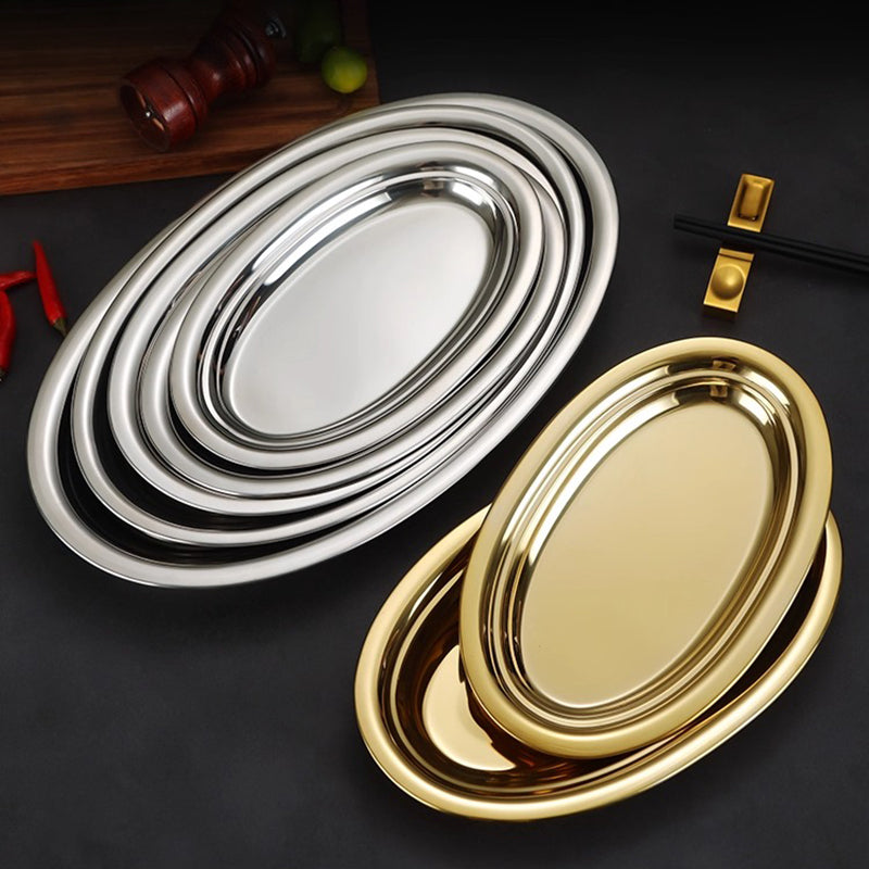Yurtrain High Quality Stainless Steel Double Wall Dinner Fish Food Tray Multifunction Compartment Plate Dish for Hotel Wholesale