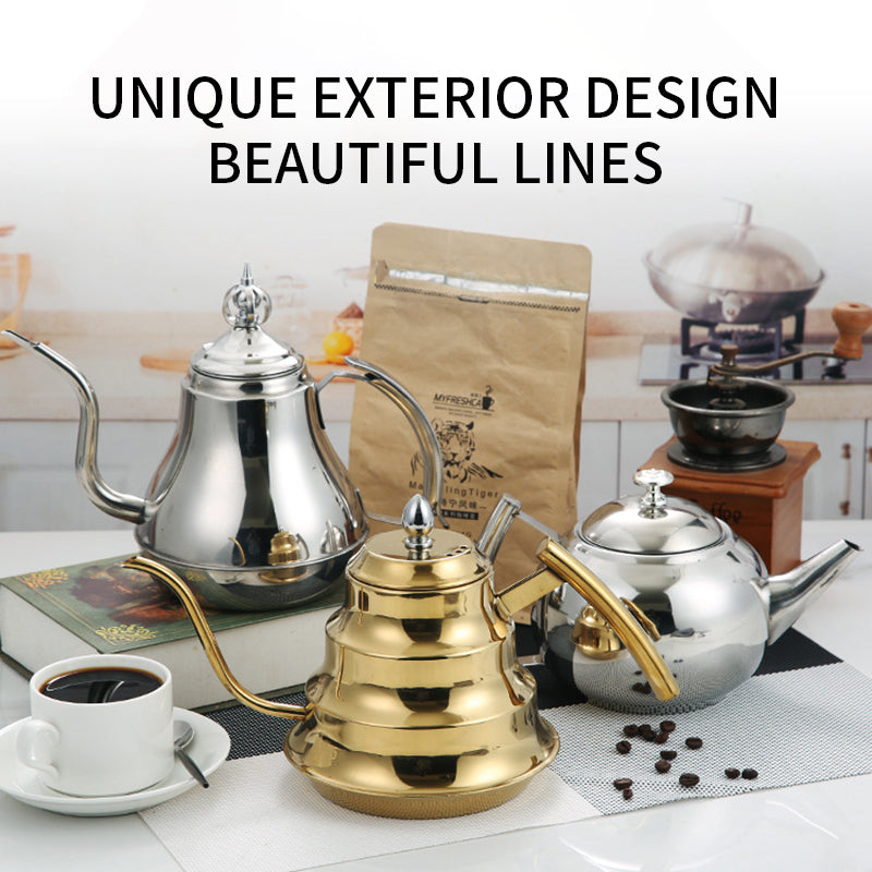 Yurtrain Stainless Steel Korean Eco-Friendly Lightweight Gooseneck Kettle Tea Strainer Teapot Gas Cooker Compatible Teaware Sets