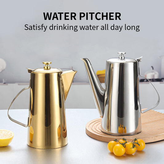 Yurtrain Korean Stainless Steel Water Kettle Flat Lid Long Spout Eco-Friendly Lightweight Restaurant Teapot for Soup/Juice