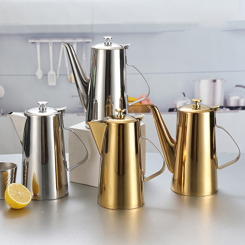 Yurtrain Korean Stainless Steel Water Kettle Flat Lid Long Spout Eco-Friendly Lightweight Restaurant Teapot for Soup/Juice