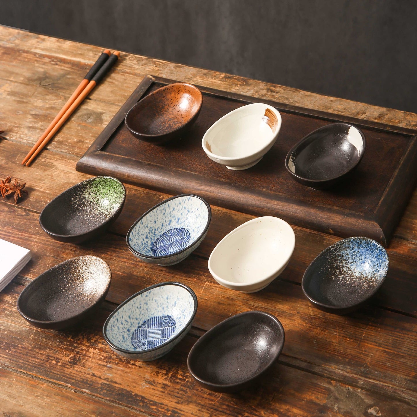 Yurtrain Japanese Retro Oval Shaped Ceramic Cooking Side Dishes Small Soy Sauce Dipping Spice Condiment Seasoning Dish
