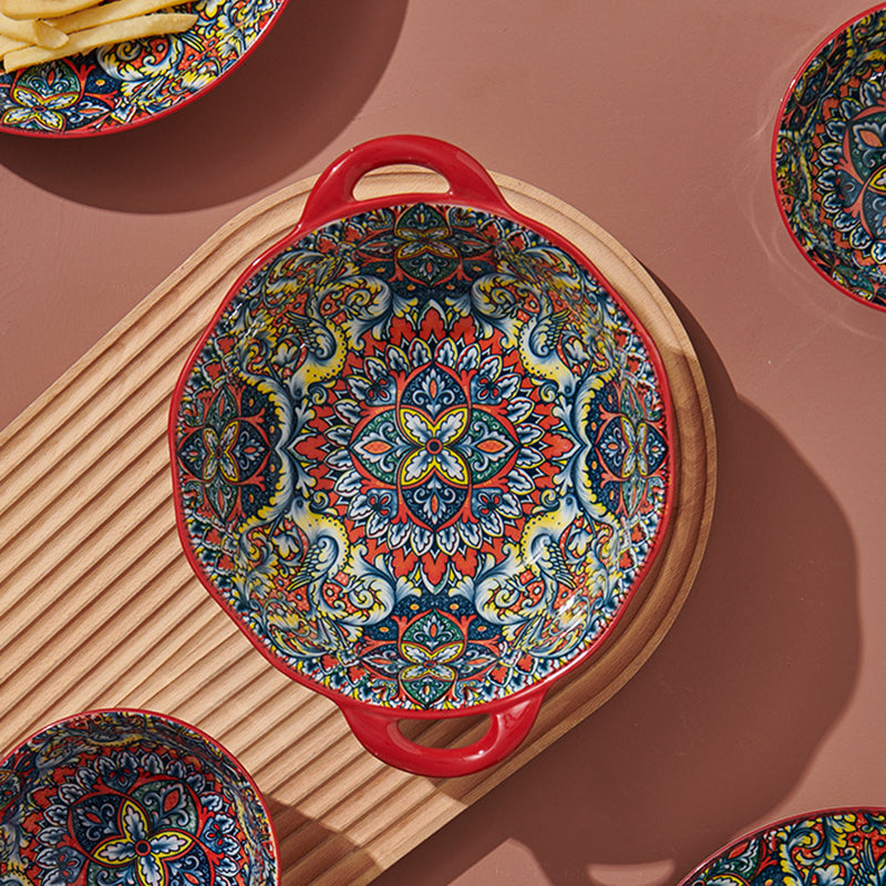 Yurtrain Wholesale Hot Selling European Classic Bohemian Ceramic Bowls Plates Sets Red Hotel Dinnerware Porcelain Tableware
