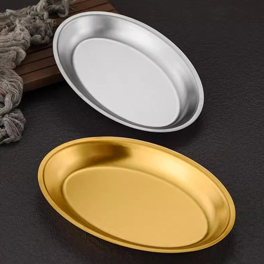 Yurtrain Hot Sale Modern Stainless Steel Oval Tray Gold Thickened Fish Plate Originally Manufactured for Dessert Dishes & Plates