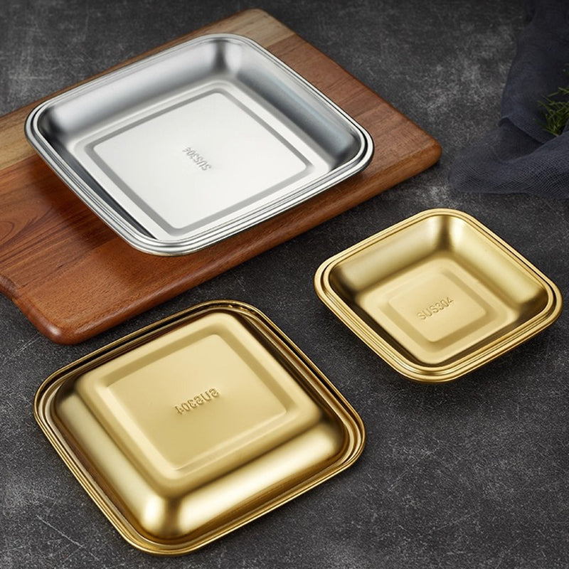 Yurtrain 304 Stainless Steel Square Plate Commercial Barbecue Dish Flat Bottom Tray for Rice Noodles Silver Wedding Accessory