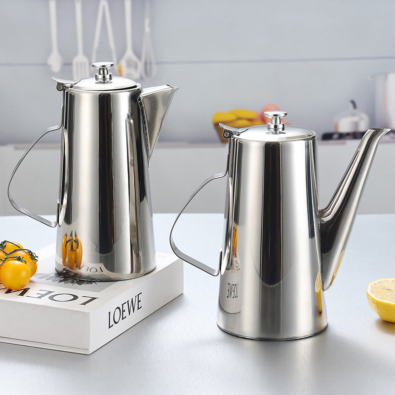 Yurtrain Korean Stainless Steel Water Kettle Flat Lid Long Spout Eco-Friendly Lightweight Restaurant Teapot for Soup/Juice