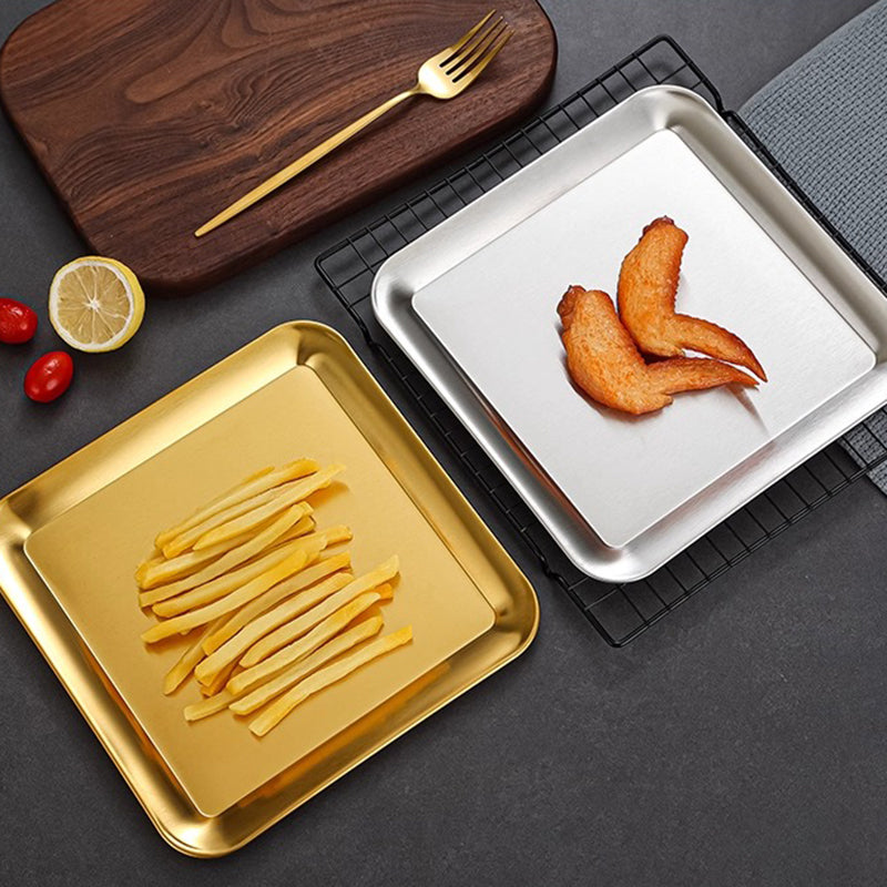 Yurtrain Modern Gold Rectangle Korean Stainless Steel Barbecue Plate Dishes & Plates Serving Tray Set