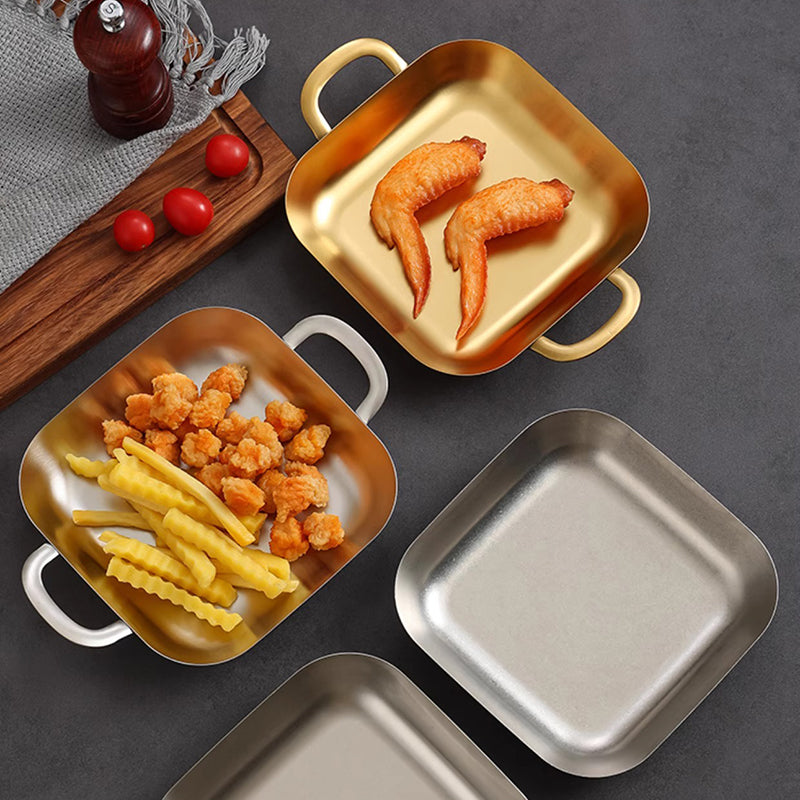 Yurtrain Luxury Square Western Food Snack Platter Multi-Functional Travel Flat Plate with Handle for BBQ Dinner