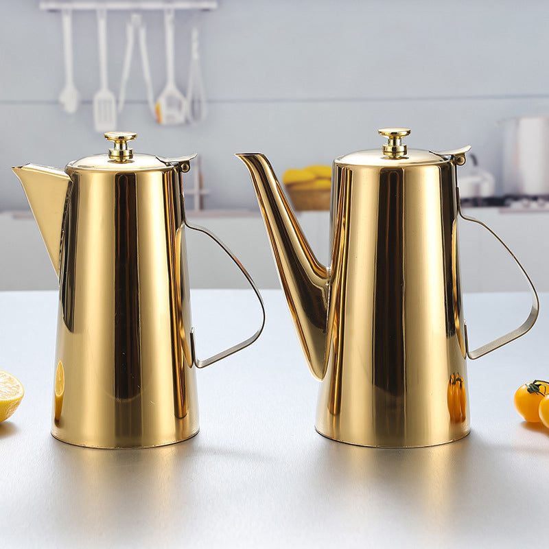 Yurtrain Korean Stainless Steel Water Kettle Flat Lid Long Spout Eco-Friendly Lightweight Restaurant Teapot for Soup/Juice