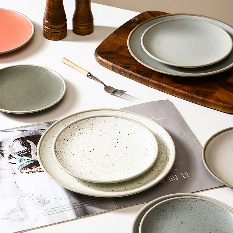 Matte Glaze Dessert Dishes Ceramic Dinner Plate Nordic Round Steak Salad Dessert Plate Hotel Restaurant Dinnerware Plates