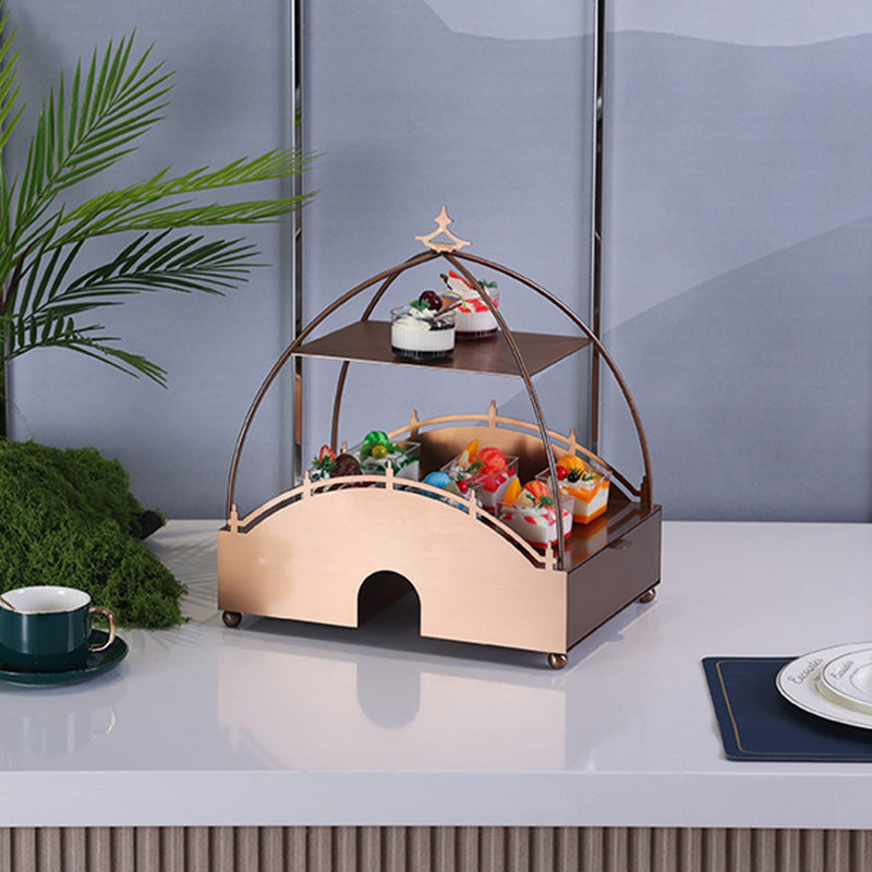Stainless Steel Reusable Modern Double Layer Circle Handmade Wedding Cake Stand Buffet Riser Display for Restaurant and Dessert