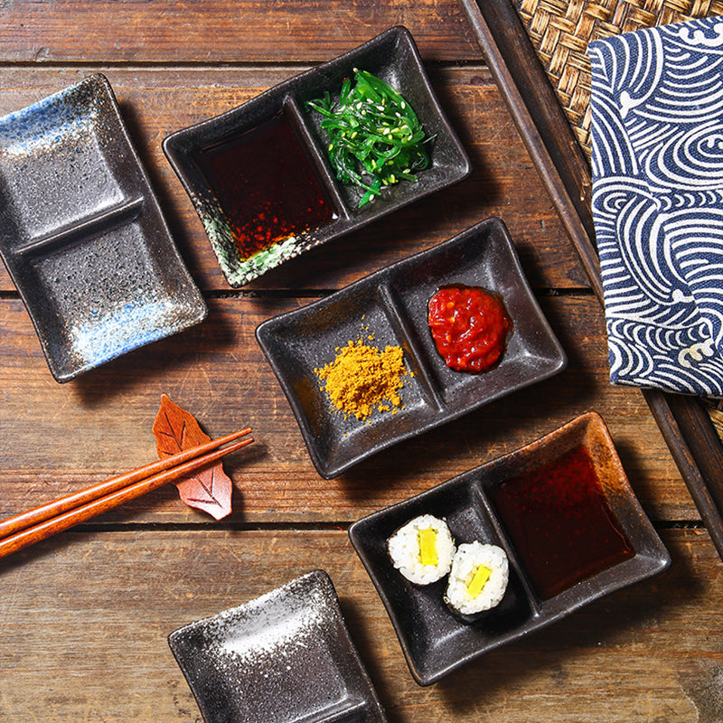 Japanese Style Rectangular Ceramic Soy Sauce Dish Restaurant Home Use Porcelain Sushi Divided Sauce Dishes Frost Pottery Type