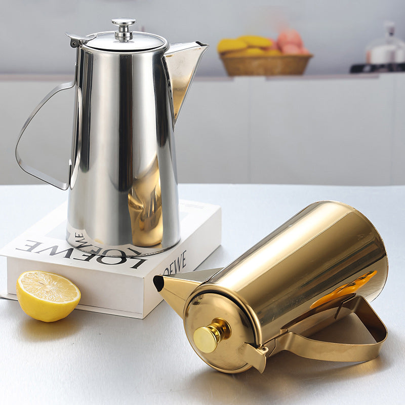 Yurtrain Korean Stainless Steel Water Kettle Flat Lid Long Spout Eco-Friendly Lightweight Restaurant Teapot for Soup/Juice