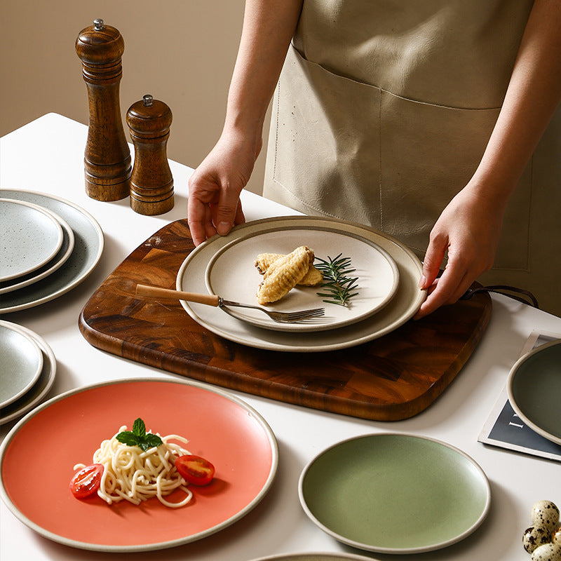 Matte Glaze Dessert Dishes Ceramic Dinner Plate Nordic Round Steak Salad Dessert Plate Hotel Restaurant Dinnerware Plates