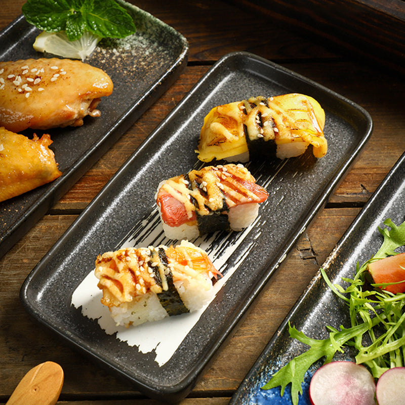 Yurtrain Rectangle Japanese Ceramic Sushi Plates and Dishes Sashimi Food Serving Plates Tray for Restaurant