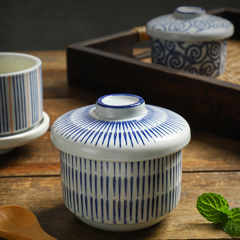 Yurtrain Creative Japanese Ceramic Mini Soup Bowl Lidded Steaming Dishes Retro Water Proof Liner Chawanmushi Bowl