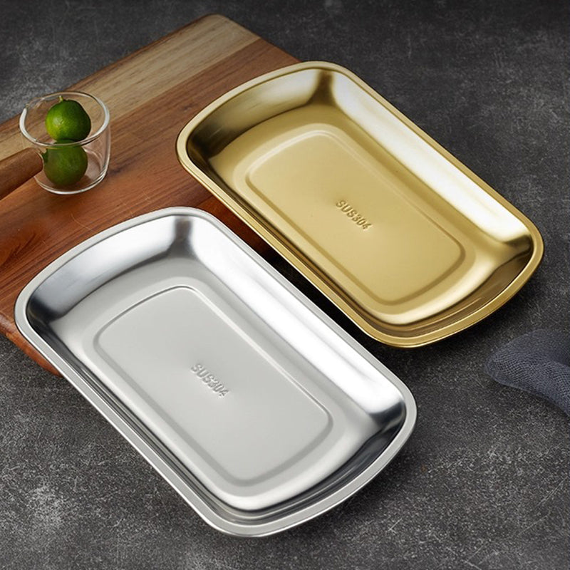 Yurtrain 304 Stainless Steel Square Plate Commercial Barbecue Dish Flat Bottom Tray for Rice Noodles Silver Wedding Accessory
