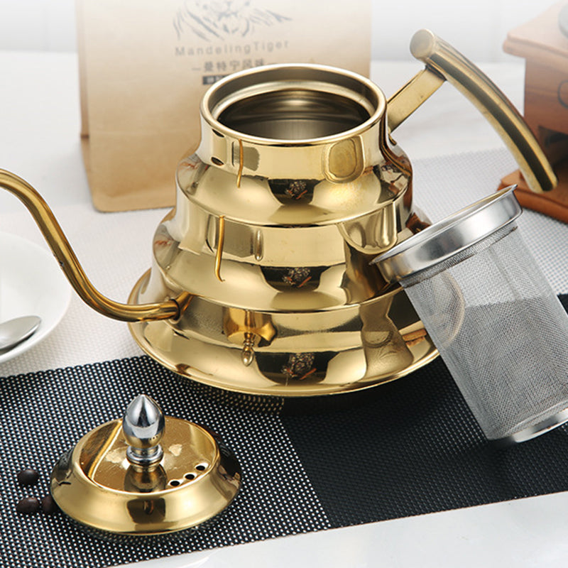 Yurtrain Stainless Steel Korean Eco-Friendly Lightweight Gooseneck Kettle Tea Strainer Teapot Gas Cooker Compatible Teaware Sets