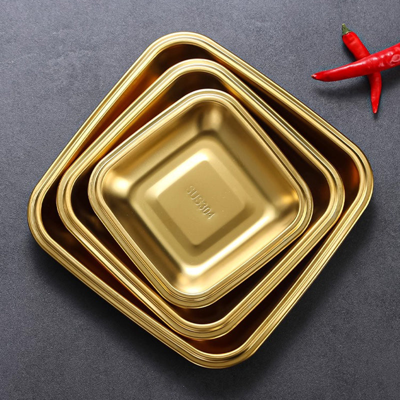 Yurtrain Korean Snack Plate 304 Stainless Steel Square Dish for Kimchi Cold Noodles Other Foods Flavor Dipping Serving Frost