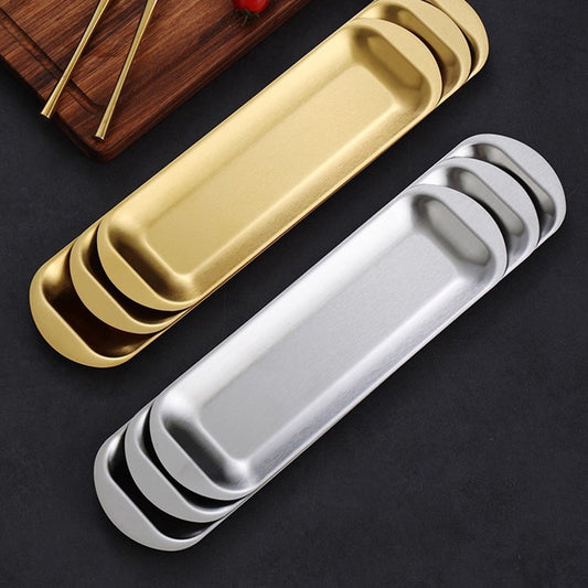 Yurtrain Customized Korean Style Rectangle Silver Dish Thick Stainless Steel Flat Tray for Barbecue Hotel Metal