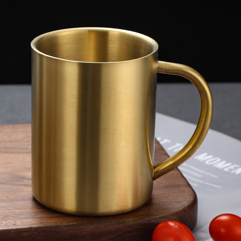 Yurtrian Stainless Steel Coffee Beer Milk Mug Heat Insulated Tea Cups Double Layered Thick Handle Drinkware Party Portable