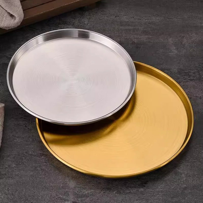 Yurtrain Stainless Steel Plate Shallow Kitchen Accessories Tableware Dish Fruit Cake Snacks Pasta Steak 14/17/20/23/26/30/35CM