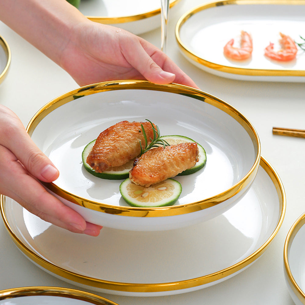 Yurtrain Hotel Restaurant Supplies Hot Sale Customized China Luxury Bone Ceramic Dinner Plate Sets Dinnerware