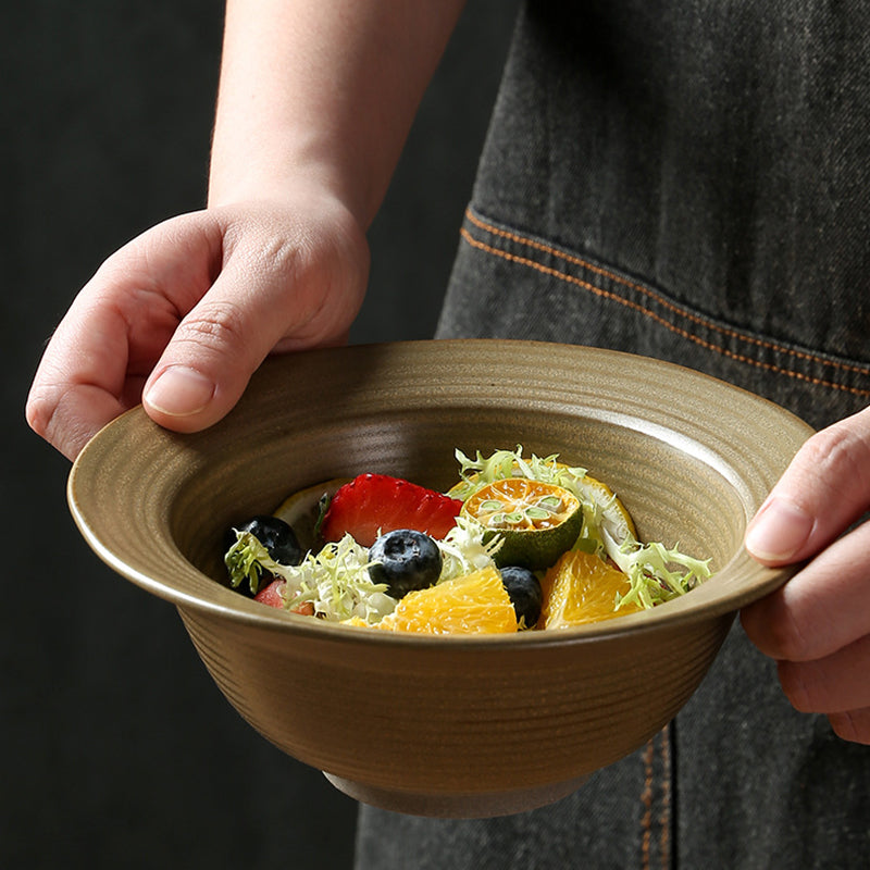 Yurtrain Wholesale Custom logo Japanese Ceramic Straw Hat Deep Soup Bowl Porcelain Noodle Bowl Dinnerware Set Salad Bowl