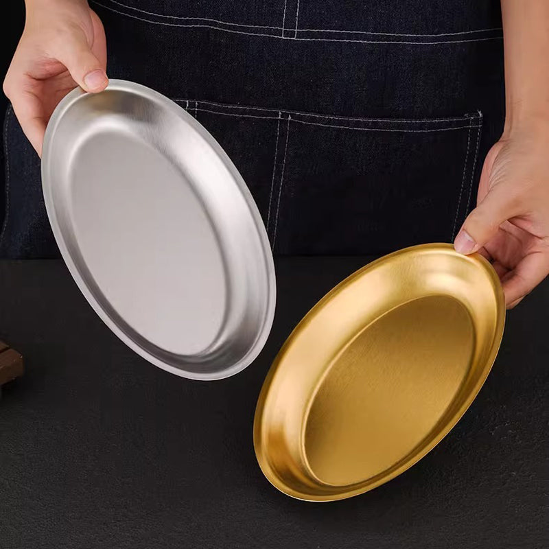 Yurtrain Hot Sale Modern Stainless Steel Oval Tray Gold Thickened Fish Plate Originally Manufactured for Dessert Dishes & Plates