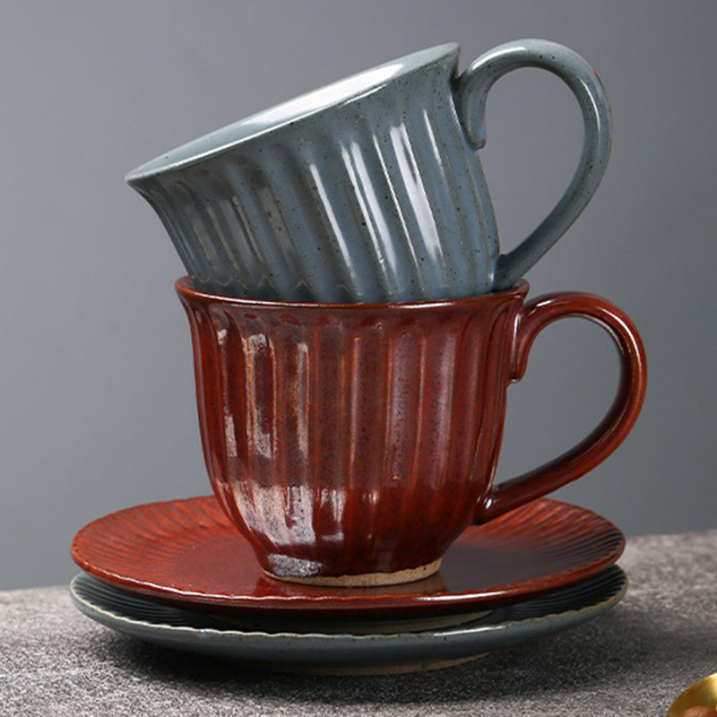 Yurtrain Simple European Vintage Style Latte Cup Ceramic Coffee Cup With Saucer Set Pour-over Coffee Mug with Saucer