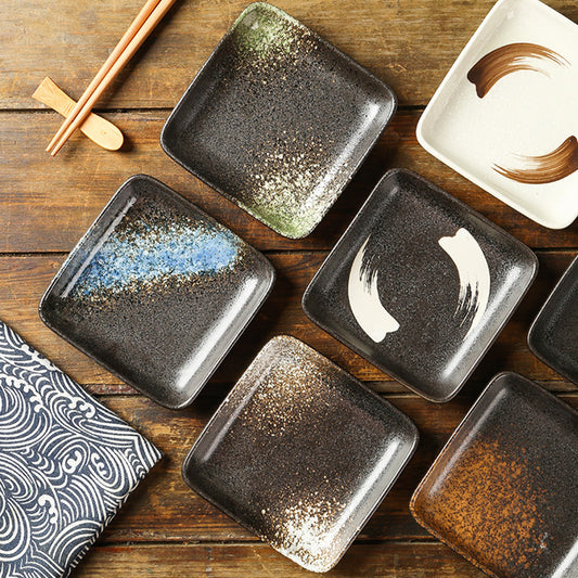 Yurtrain Japanese Style Ceramic Plates Square Sushi Sashimi Barbecue Porcelain Hot Pot Seasoning Saucer Plate Wholesome Frost
