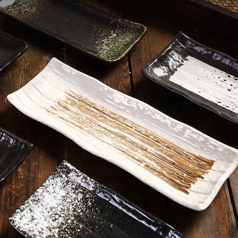 Japanese Style 8 Inch Rectangular Ceramic Sushi Serving Plate Frost Technique Salmon Seafood Tray for Restaurant Use