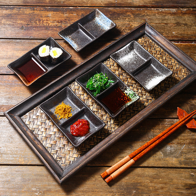 Japanese Style Rectangular Ceramic Soy Sauce Dish Restaurant Home Use Porcelain Sushi Divided Sauce Dishes Frost Pottery Type