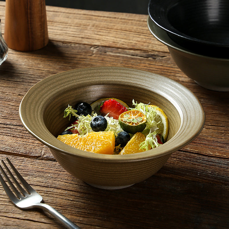 Yurtrain Wholesale Custom logo Japanese Ceramic Straw Hat Deep Soup Bowl Porcelain Noodle Bowl Dinnerware Set Salad Bowl