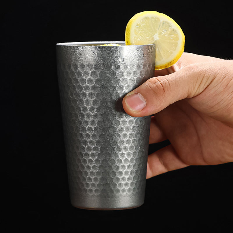 Yurtrain Laser Logo Gold Copper Plate Sliver 304 Stainless Steel Beer Cup for Bar Diamond Ripple Double Wall Drinking Cups Mug