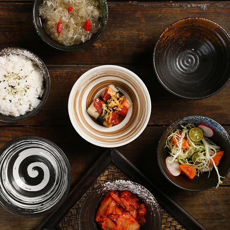 Yurtrain Restaurant Ceramic Round Rice Bowls Disposable Porcelain Kiln Glazed Japanese Black Serving Bowl for Ramen Noodles