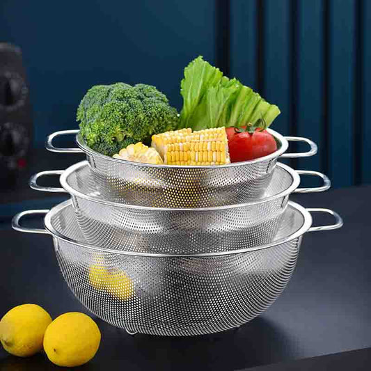Yurtrain Factory-Price Stainless Steel Vegetable Drainer Colander Strainer Big Rice Washer with Binaural Handle Metal Material