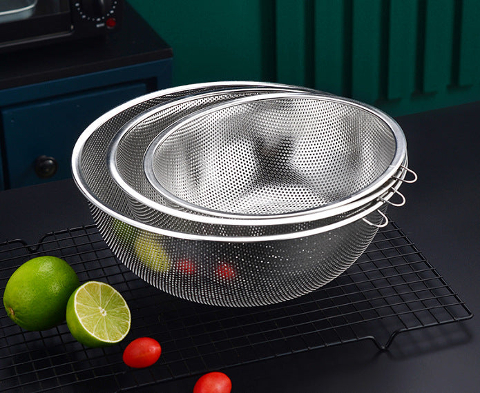 Yurtrain Stainless Steel Colander Bowl Set Small Hole Sink Colander Basket With Handle Pierced Kitchen Mesh Rice Strainer