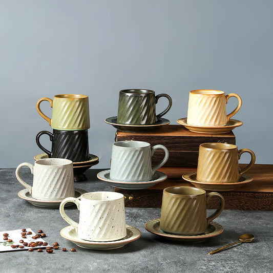 Japanese Style Ceramic Coffee Mug with Saucer for Home Restaurant Garden Afternoon Tea Cup Drinkware Gifts