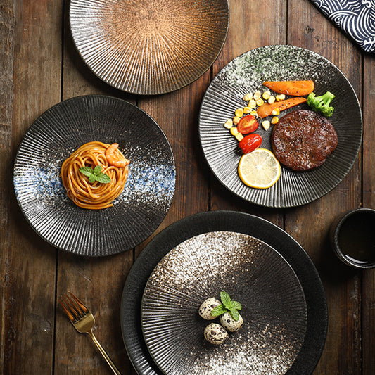 Japanese-Style Simple Ceramic Plate Home Creative Frost Technique Steak and Pasta Flat Plate for Western Restaurant Tableware