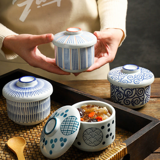 Yurtrain Creative Japanese Ceramic Mini Soup Bowl Lidded Steaming Dishes Retro Water Proof Liner Chawanmushi Bowl