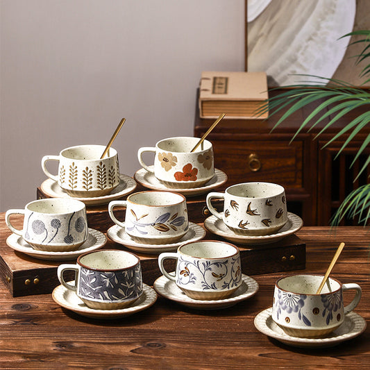 Japanese Latte Coffee Ceramic Cup and Saucer Coffee Cup Beautiful Retro Asuka Coffee Cup Saucer Creative High-value Ceramic Mug
