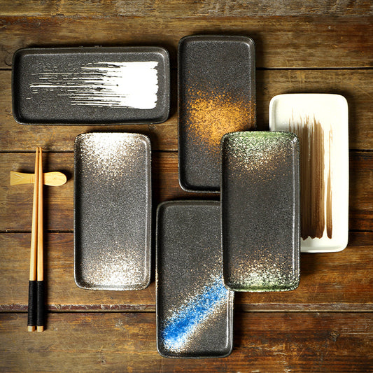 Yurtrain Rectangle Japanese Ceramic Sushi Plates and Dishes Sashimi Food Serving Plates Tray for Restaurant