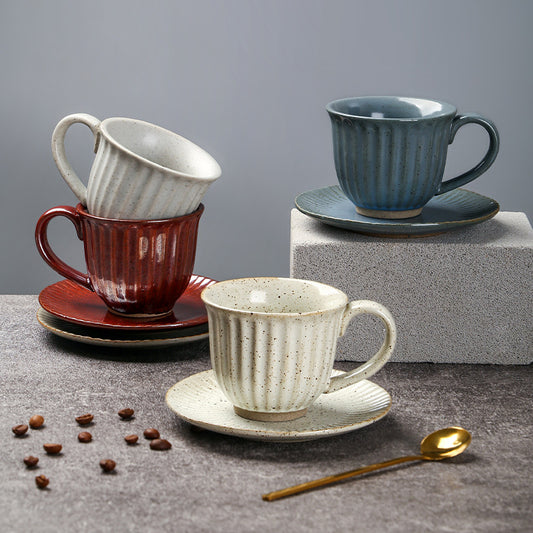 Yurtrain Simple European Vintage Style Latte Cup Ceramic Coffee Cup With Saucer Set Pour-over Coffee Mug with Saucer