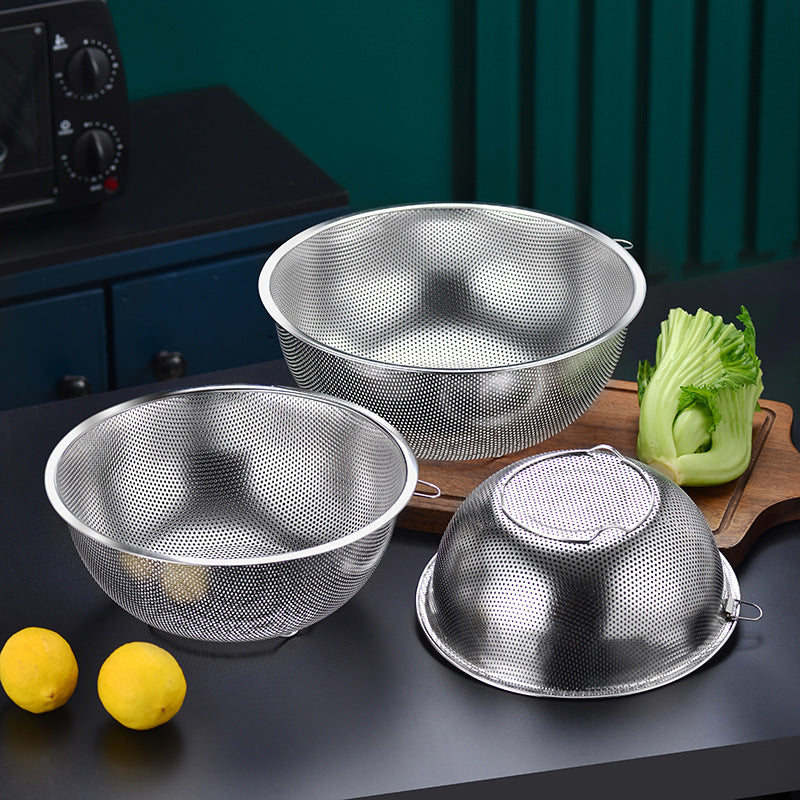 Yurtrain Stainless Steel Colander Bowl Set Small Hole Sink Colander Basket With Handle Pierced Kitchen Mesh Rice Strainer