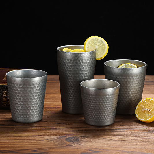 Yurtrain Laser Logo Gold Copper Plate Sliver 304 Stainless Steel Beer Cup for Bar Diamond Ripple Double Wall Drinking Cups Mug