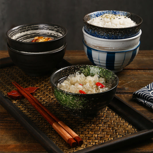 Yurtrain Restaurant Ceramic Round Rice Bowls Disposable Porcelain Kiln Glazed Japanese Black Serving Bowl for Ramen Noodles
