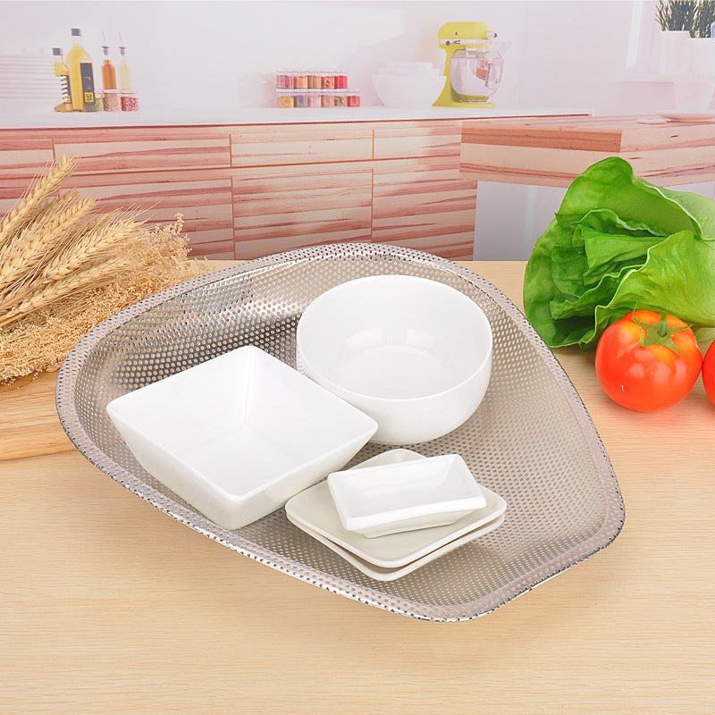 Yurtrain Kitchen Stainless Steel Punching Basket Rectangular Metal Basket for Rice Washing Fruit/Vegetable Drain New Design