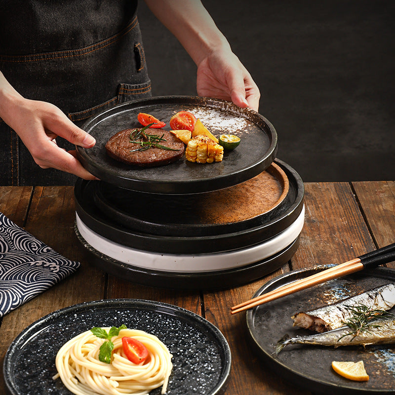 Custom Logo Porcelain Ceramic Steak Plate Flat Matte Crockery Stoneware Dinner Plate Set Frost Hotel Restaurant Dinnerware
