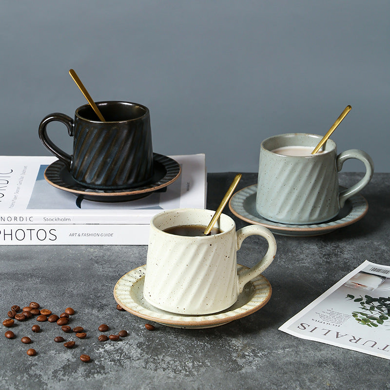 Japanese Style Ceramic Coffee Mug with Saucer for Home Restaurant Garden Afternoon Tea Cup Drinkware Gifts