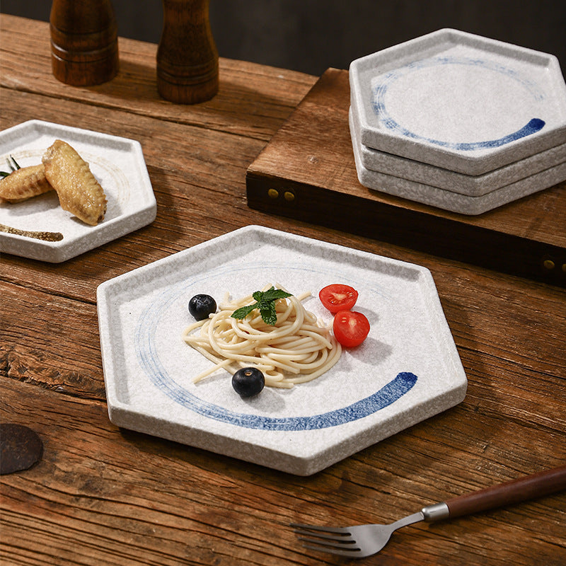 Nordic Hexagon Japanese Western Dinner Dish Commercial Underglaze Shallow Plate Ceramic Classical Flat Pasta Tea Cups Saucers